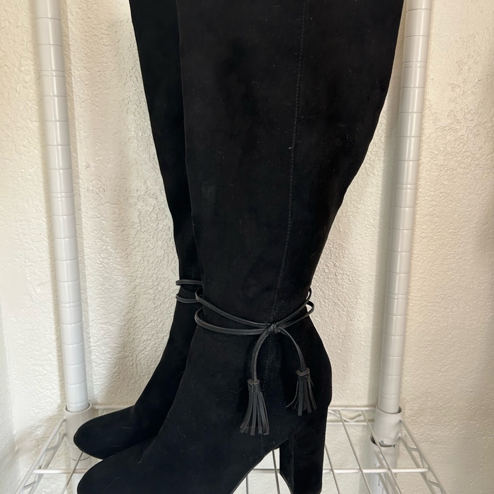 Kohl's Stylish Black Over the Knee Boots with Tassels